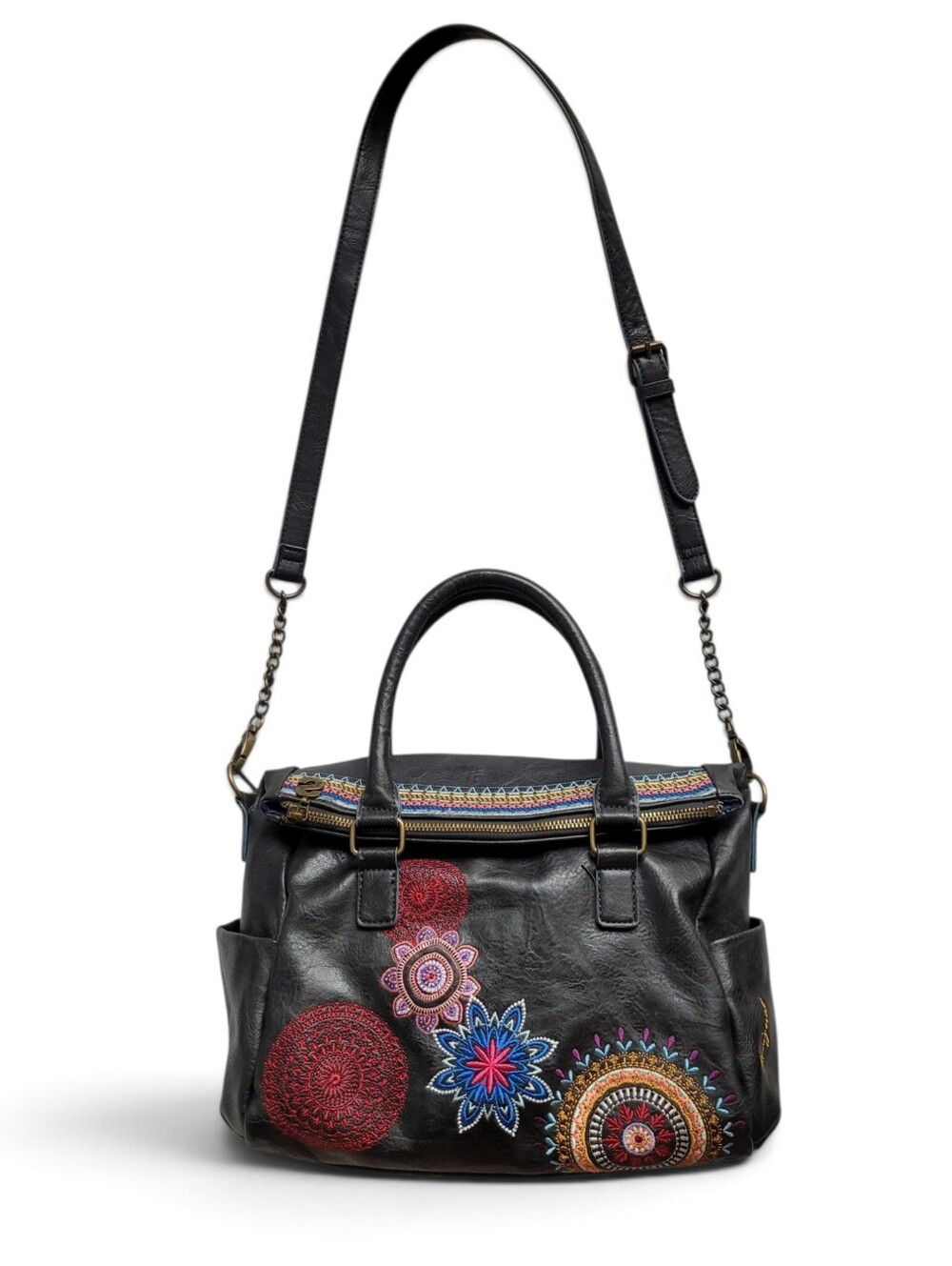 Desigual Embroidered Mandala Crossbody Hobo Bag Vegan Top Handles